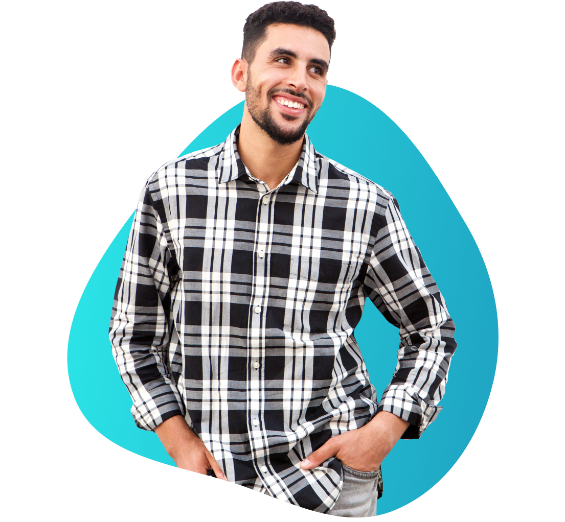 man in teal shape